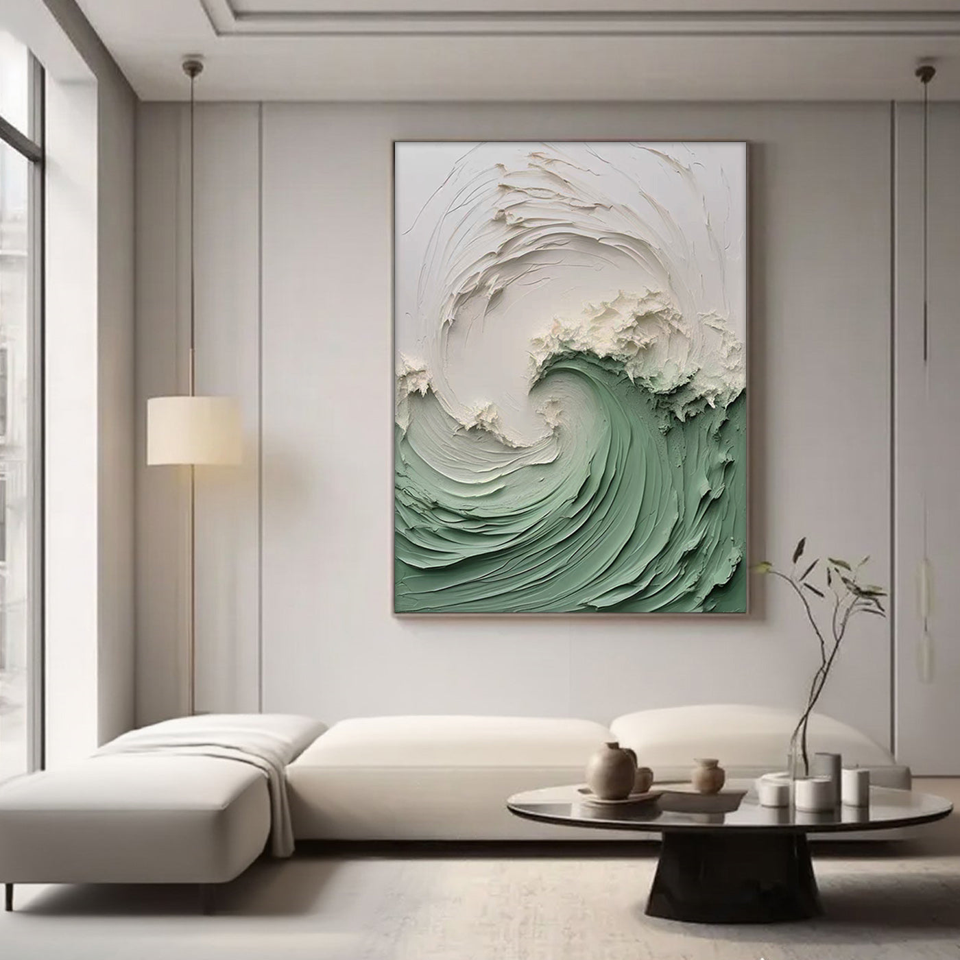 3D Textured Ocean Wave Painting - Verdant Wave