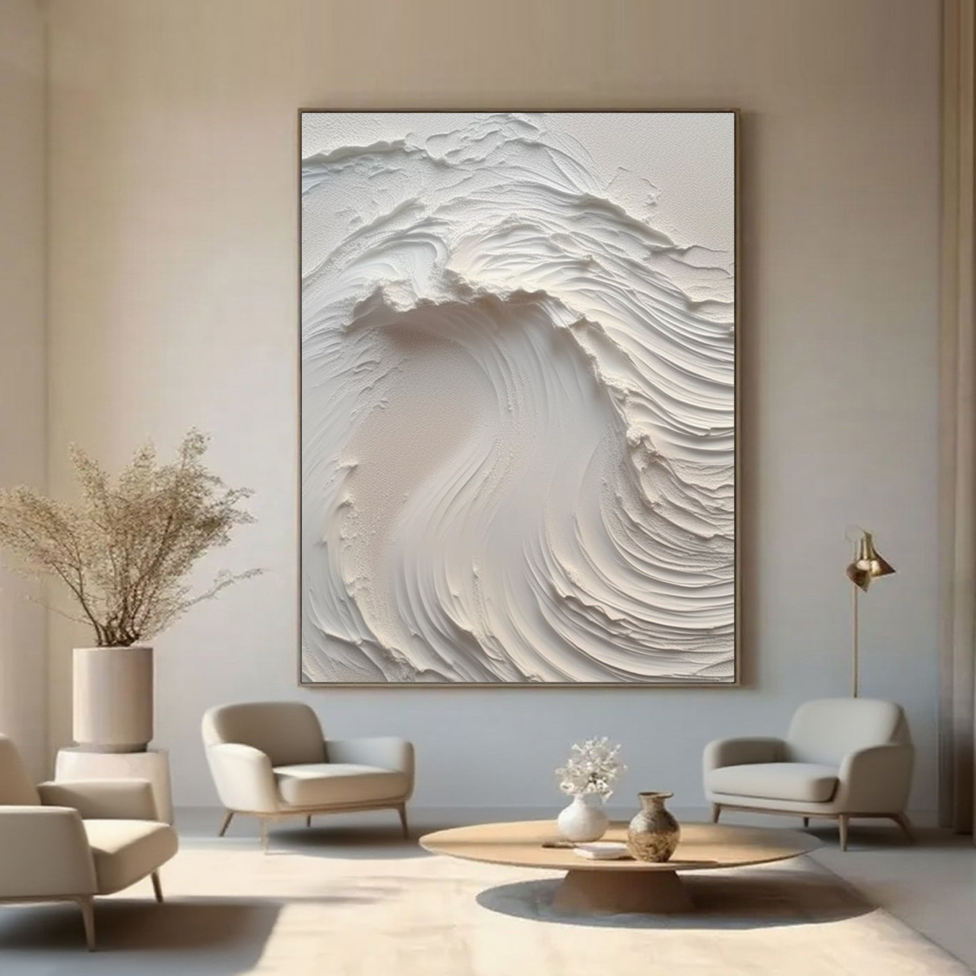3D Textured Wave Painting - Alabaster Surge