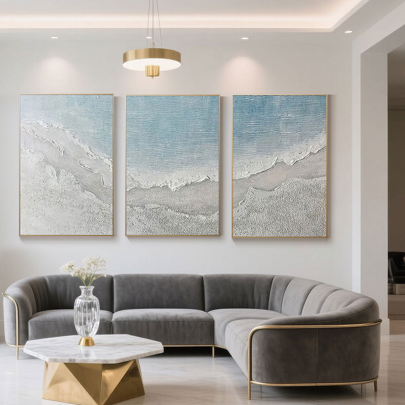 Minimalist 3D Textured Seascape Wall Art Set - Ripple