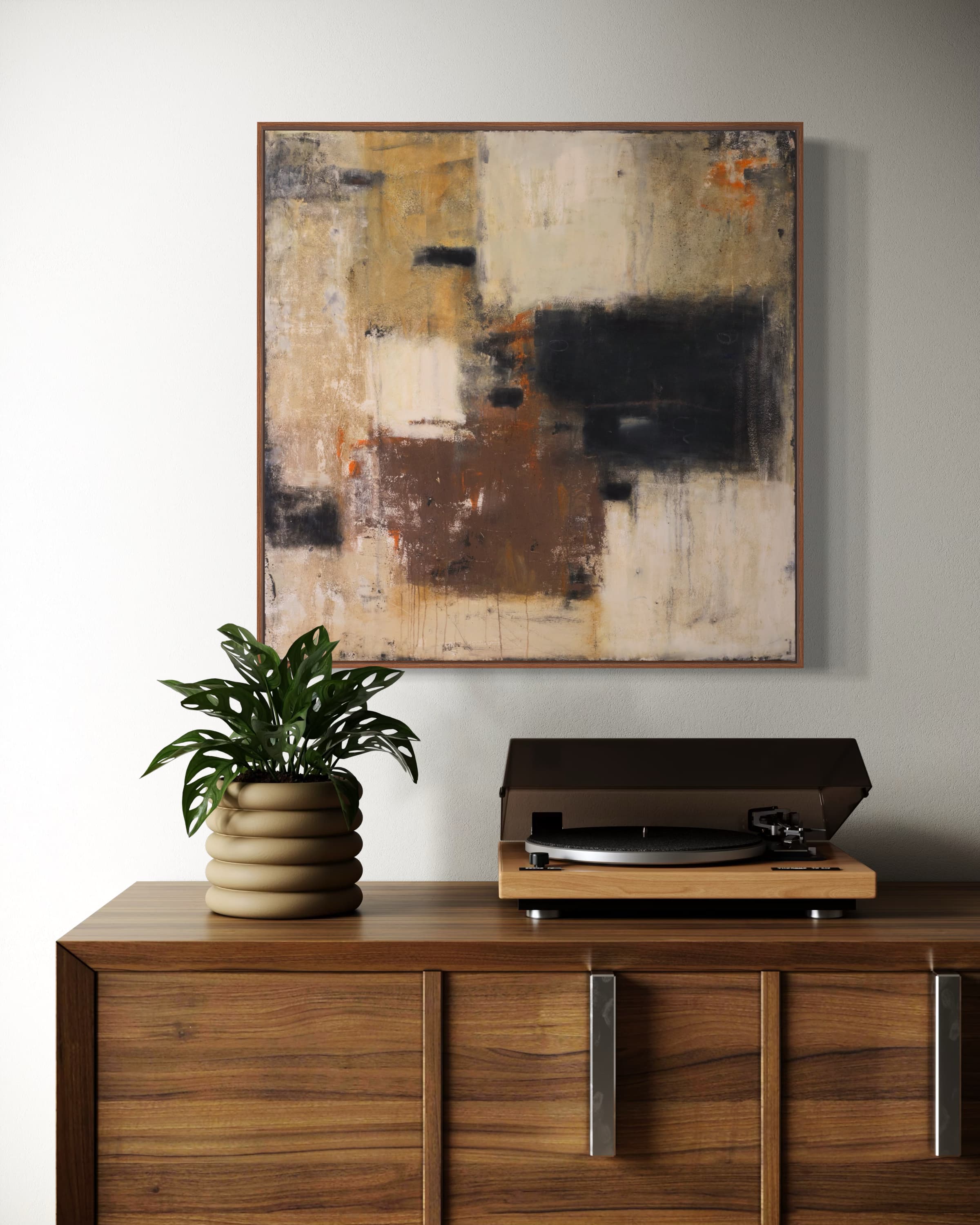 Minimalist Wabi Sabi Brown and Black Canvas Wall Art #WS048