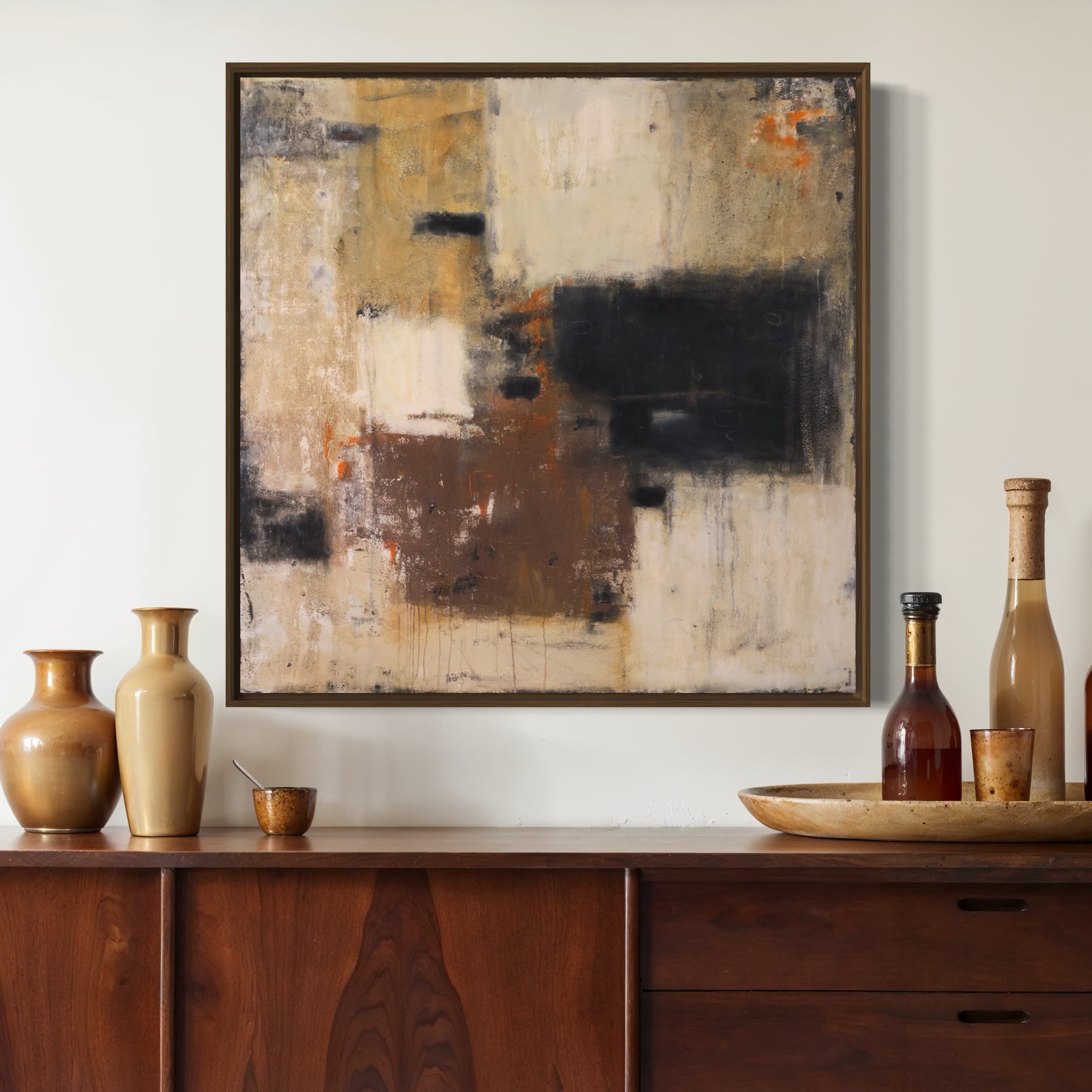 Minimalist Wabi Sabi Brown and Black Canvas Wall Art #WS048