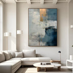 Lumi Gallery large minimalist blue white abstract canvas art in modern livingroom