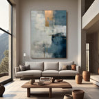 Minimalist blue-white abstract canvas art by Lumi Gallery in contemporary living room