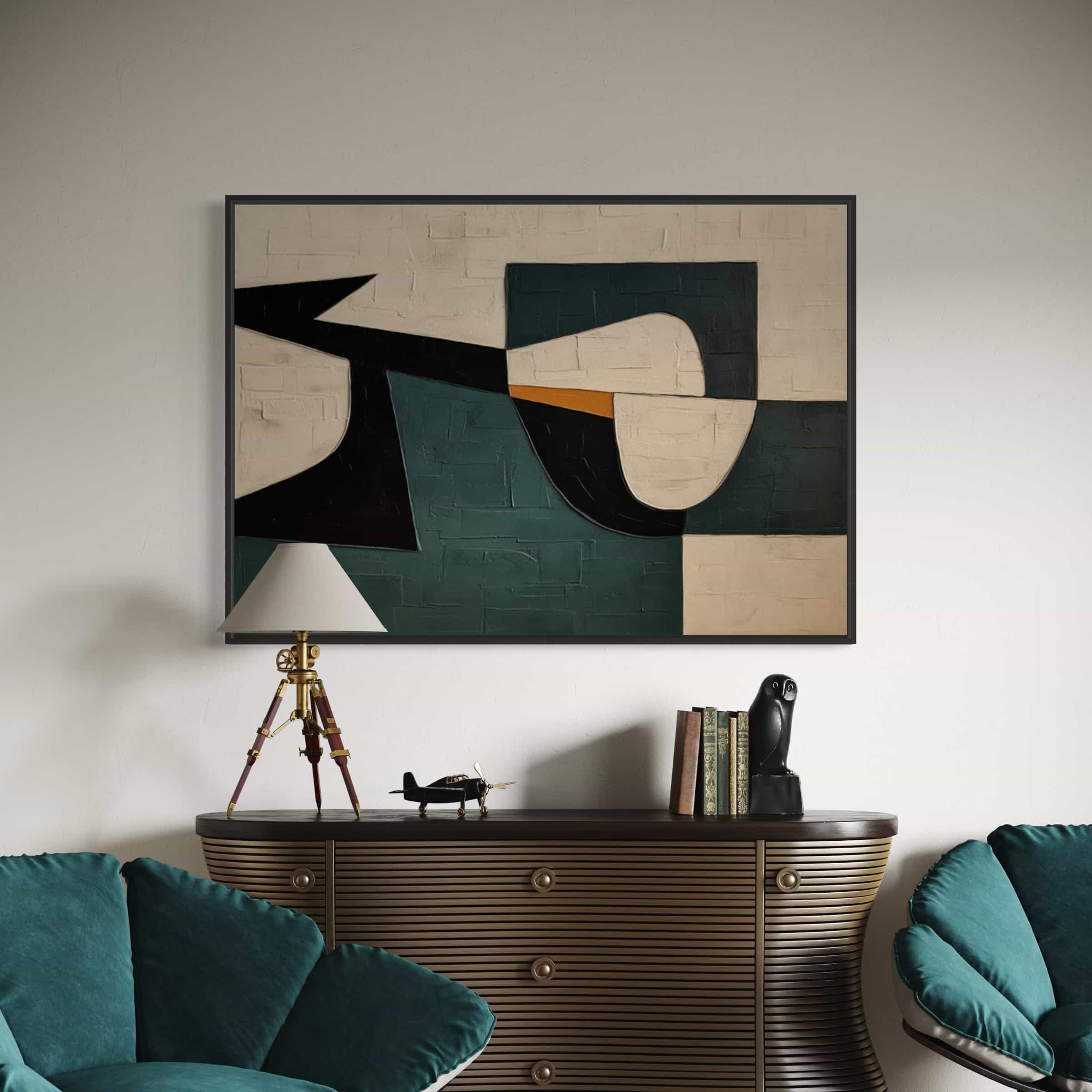 Hand-painted abstract artwork with geometric design, ideal for modern living spaces.