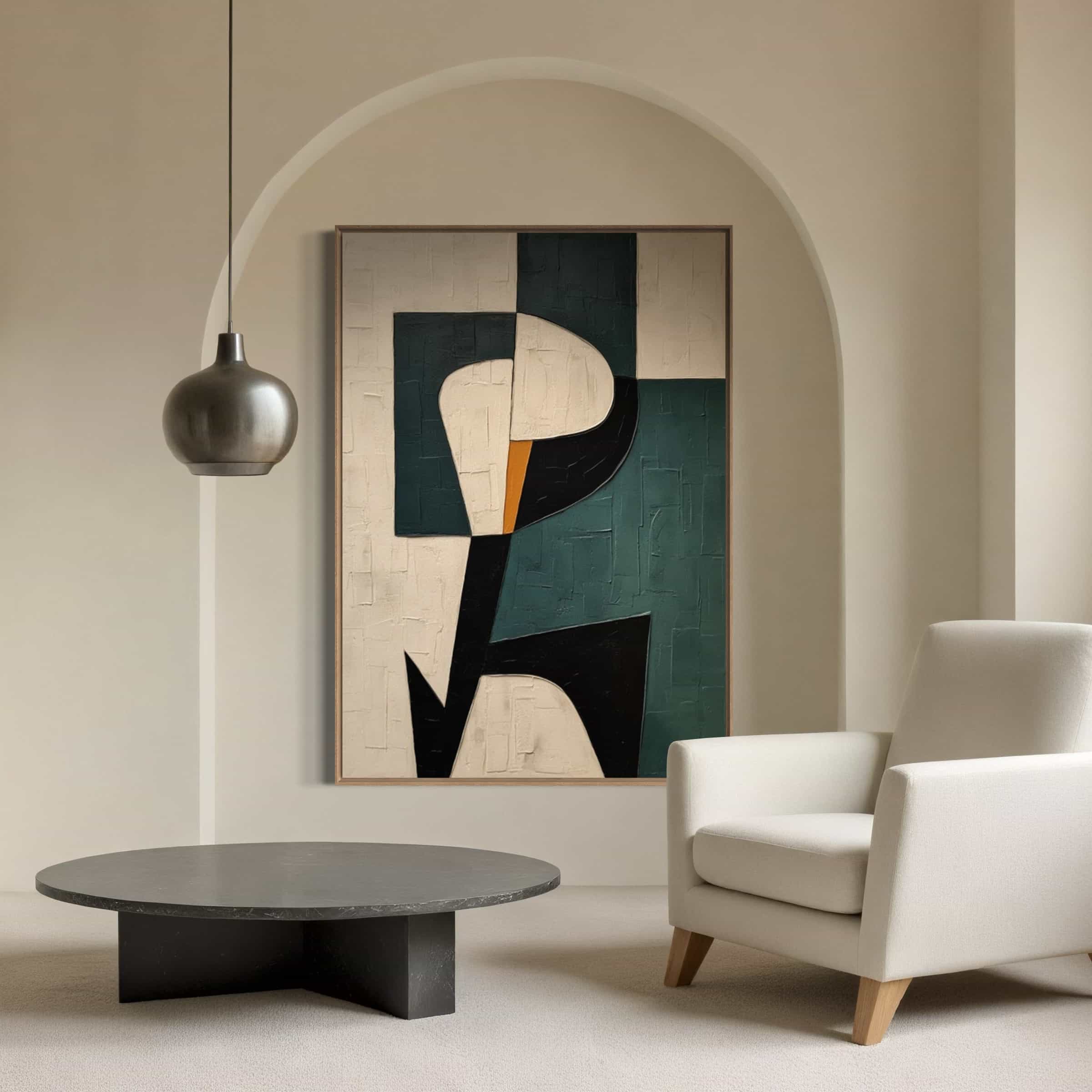 Hand-painted geometric wall art featuring textured details and modern design.