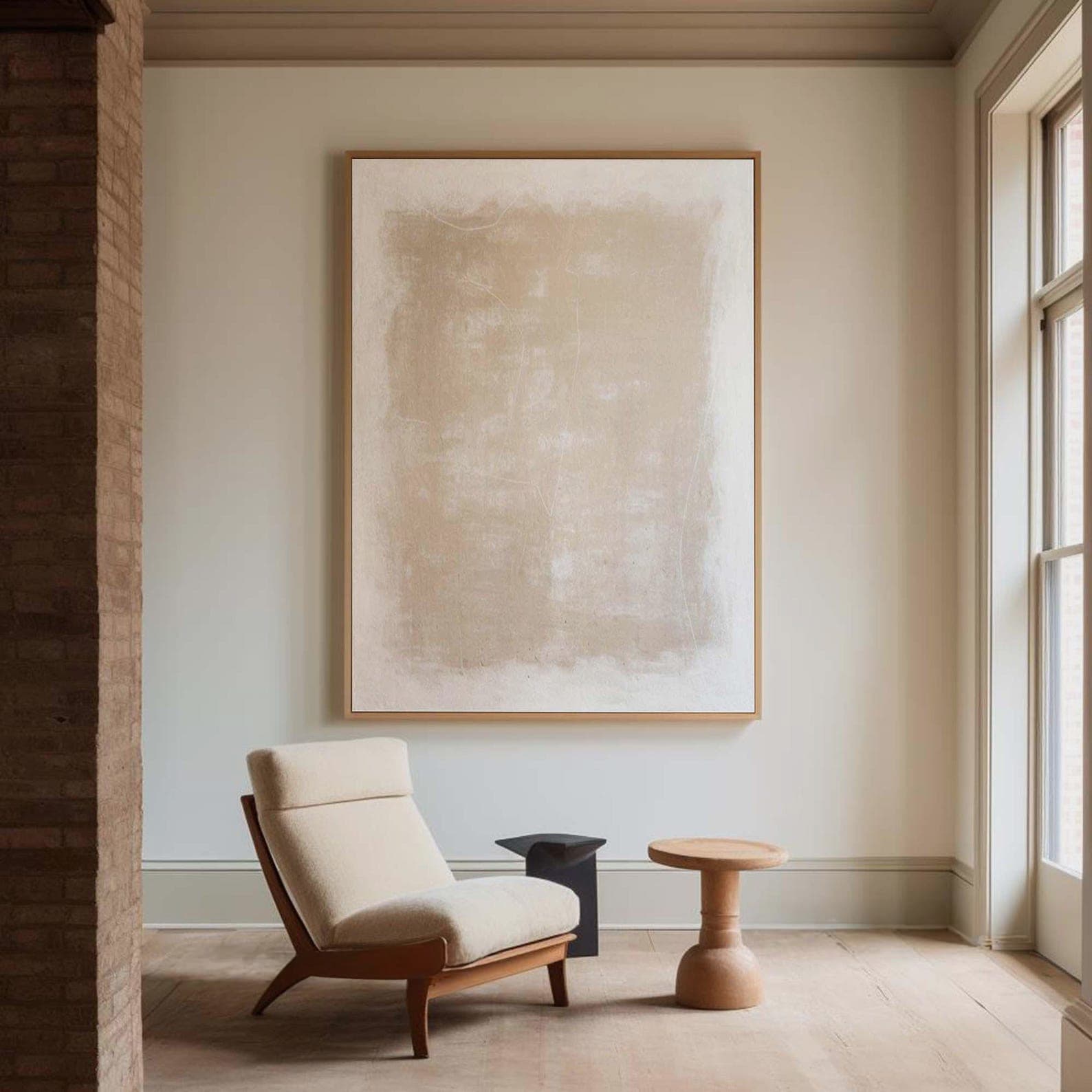 Minimalist abstract canvas wall art with beige and white tones, featuring natural textures for a serene and timeless look.