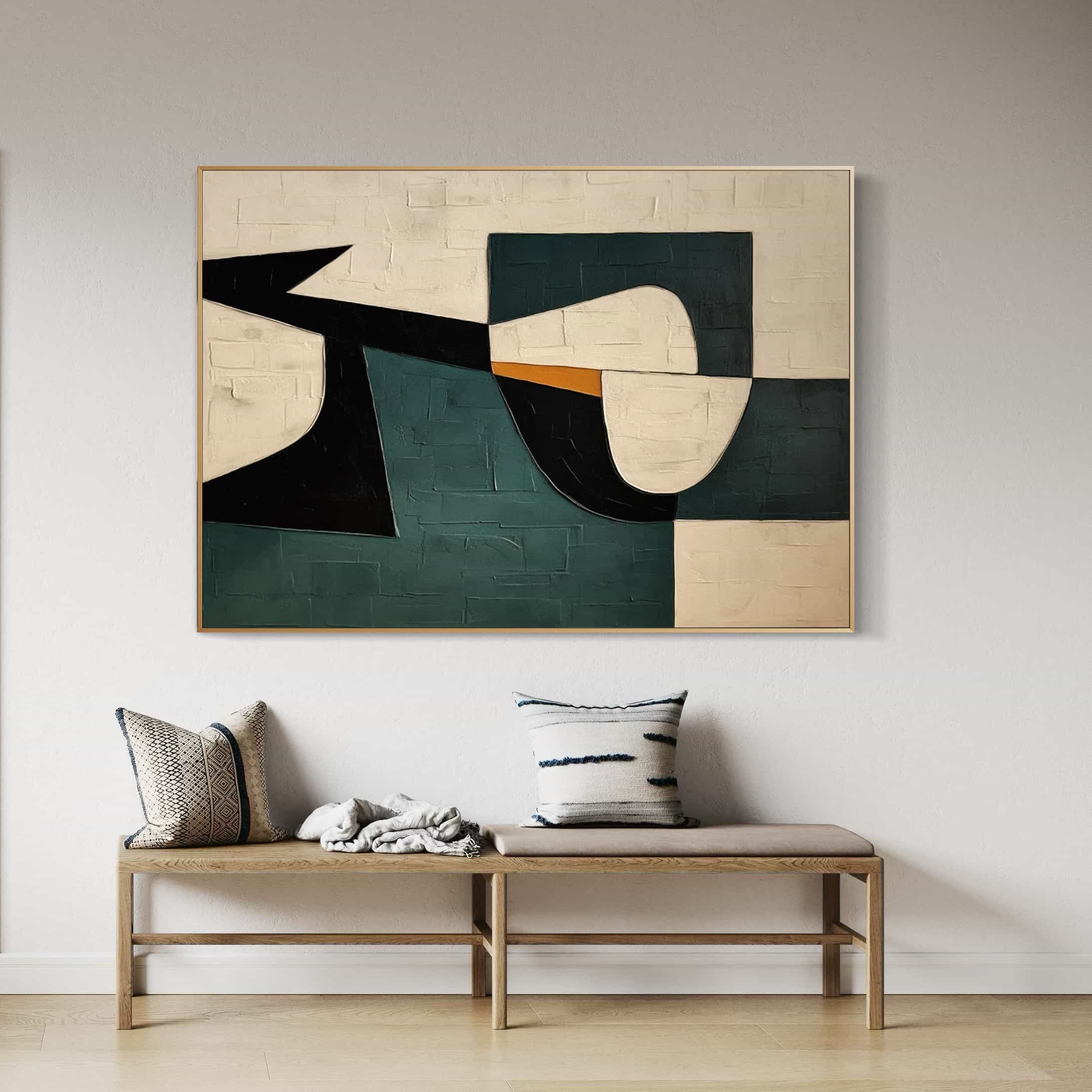 Modern geometric abstract wall decor with premium materials and eco-friendly paints, perfect for contemporary spaces.