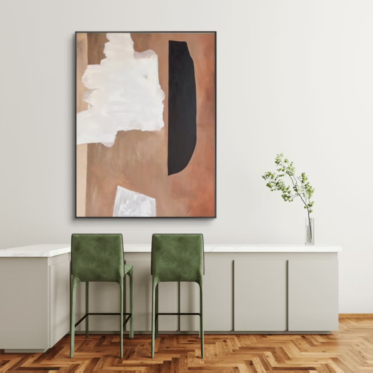 Minimalist Abstract Brown and White Canvas Wall Art #AB043