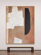 Eco-friendly neutral canvas art featuring bold color blocks in a vertical orientation, ideal for living rooms or bedrooms.