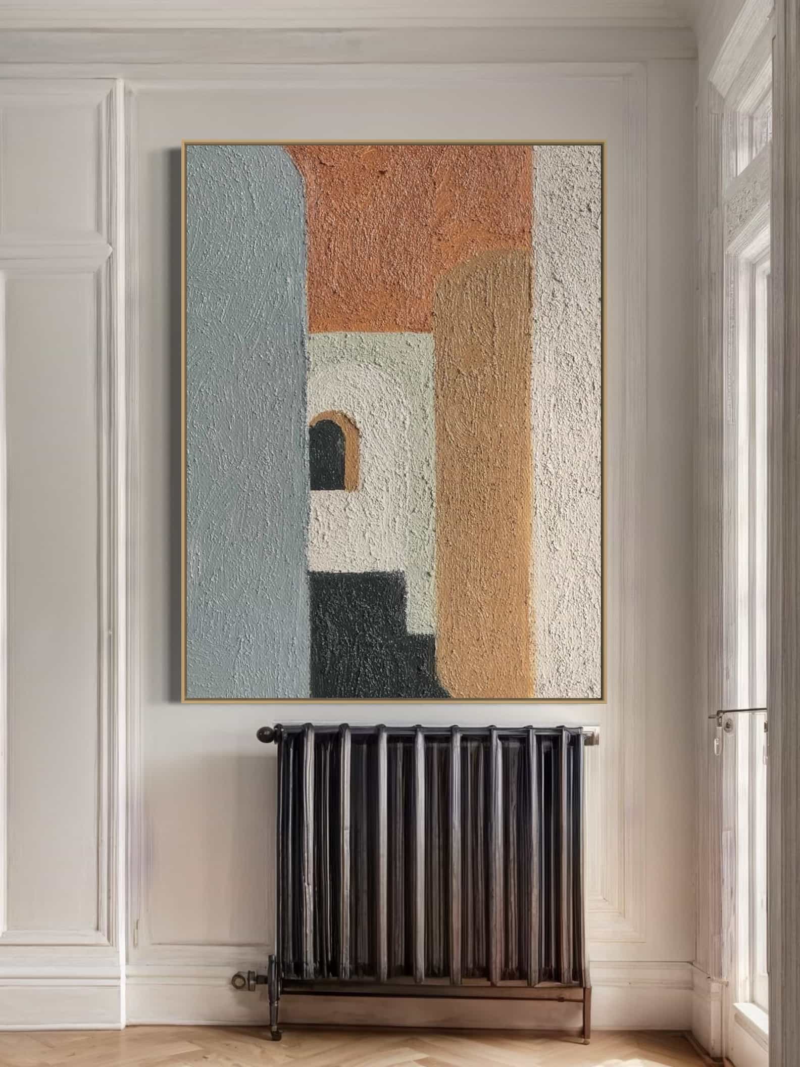 Abstract modern architecture wall art featuring warm and calming tones, perfect for home decor.