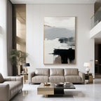 Elegant Abstract Wall Art for modern living room displayed over a neutral-toned seating set with balanced indoor lighting