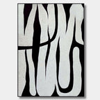 Black and white abstract line art, showcasing minimalist style, with black lines weaving across a white background, adding an artistic touch to modern interiors.