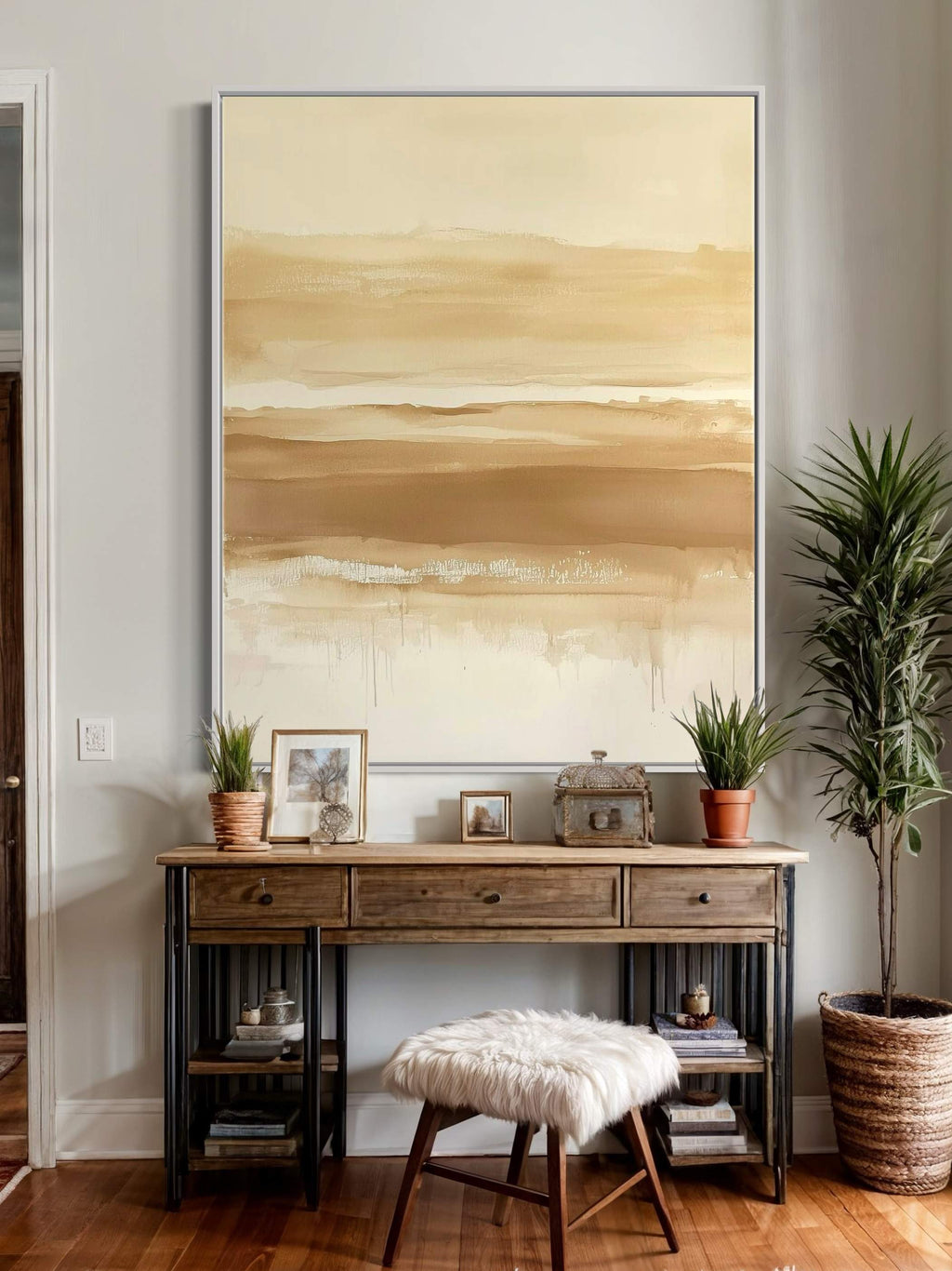 Minimalist abstract landscape canvas wall art featuring beige and brown gradients for a serene decor touch.