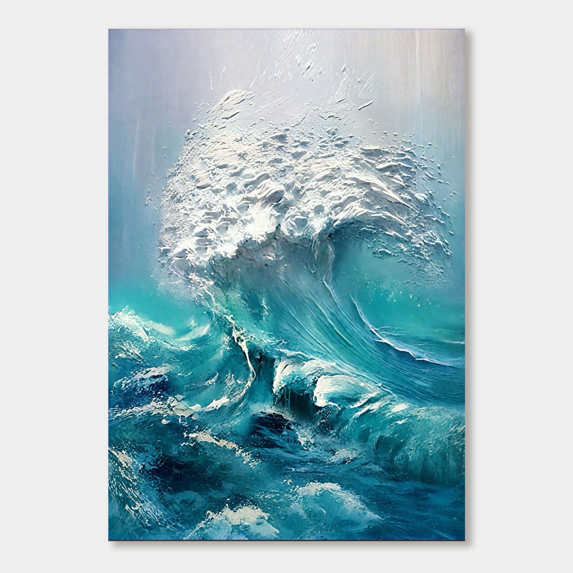 3D Abstract Ocean Wave Wall Art | Vertical Blue Sea Canvas