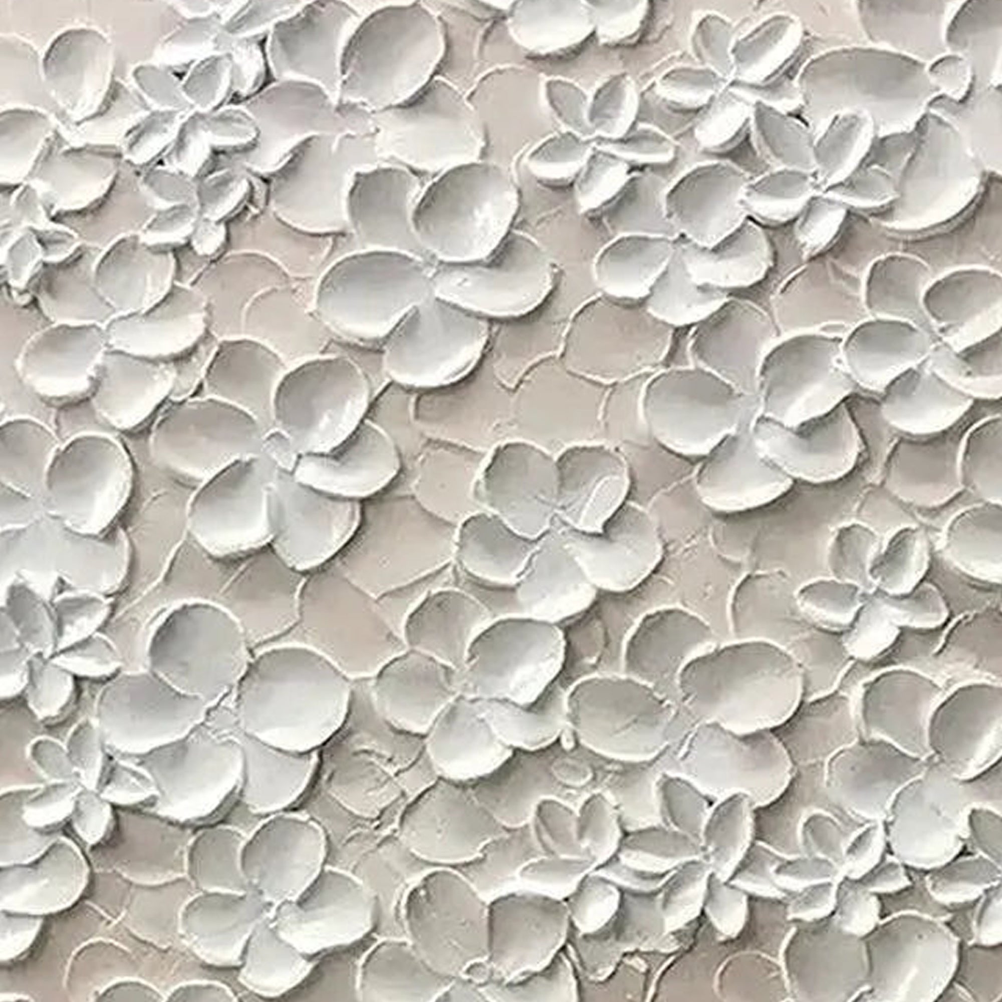 Close-up of 3D white floral impasto texture on Blossom Veil canvas art.
