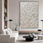 Close-up of 3D white floral impasto texture on Blossom Veil canvas art.