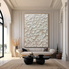 Close-up of 3D white floral impasto texture on Blossom Veil canvas art.