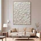 Close-up of 3D white floral impasto texture on Blossom Veil canvas art.