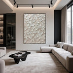 Close-up of 3D white floral impasto texture on Blossom Veil canvas art.