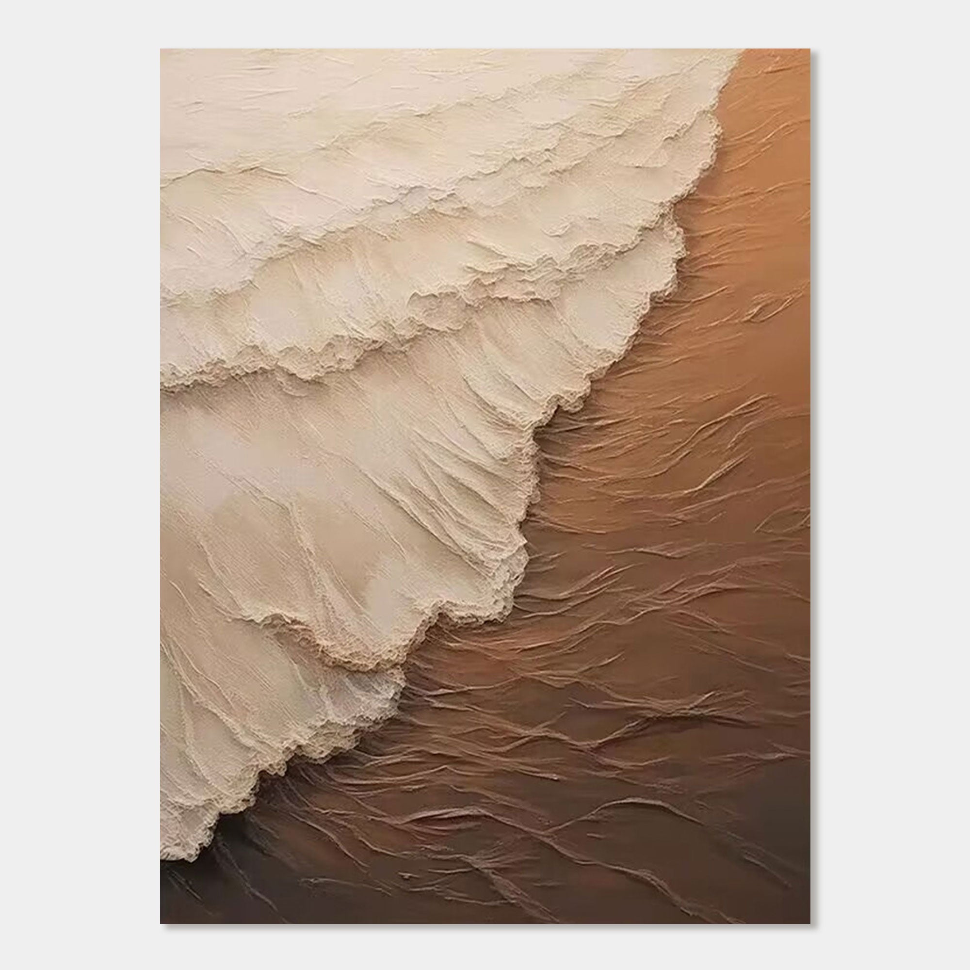 3D textured 'Ebb and Flow' canvas art in neutral tones.