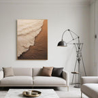 Hand-painted minimalist canvas art in a modern gray living room.