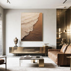 Abstract 'Ebb and Flow' art in a luxurious modern living room.