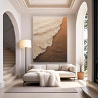 Minimalist textured nature painting in a luxurious living room.