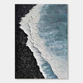 3D textured ocean canvas art, blue-green waves on black shore.