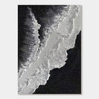Close-up of the 'Dark Tide' 3D textured ocean wall art in black and white.