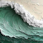 Close-up of the green textured ocean wave canvas.