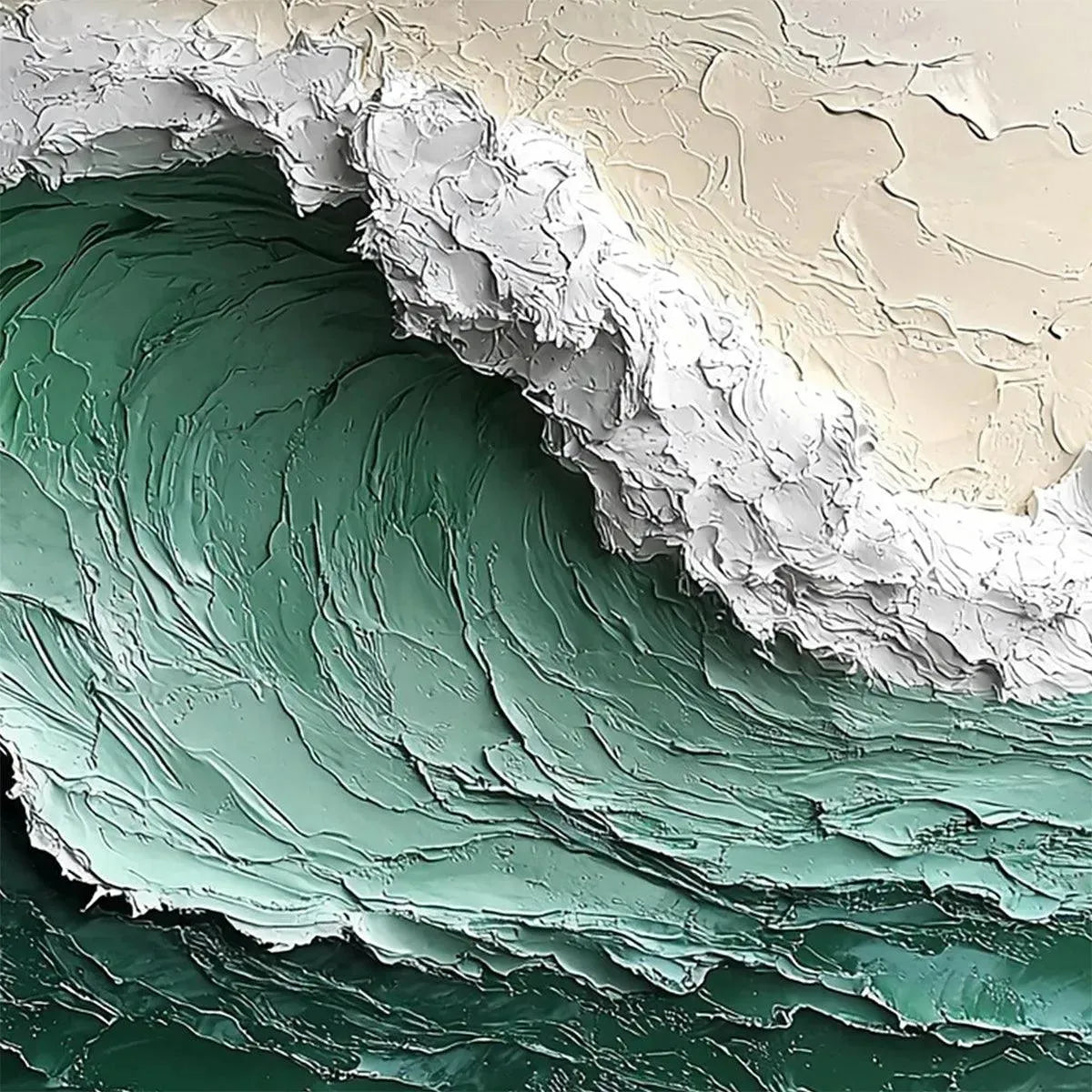 Close-up of the green textured ocean wave canvas.