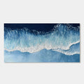 3D textured ocean wave painting in navy and blue hues.