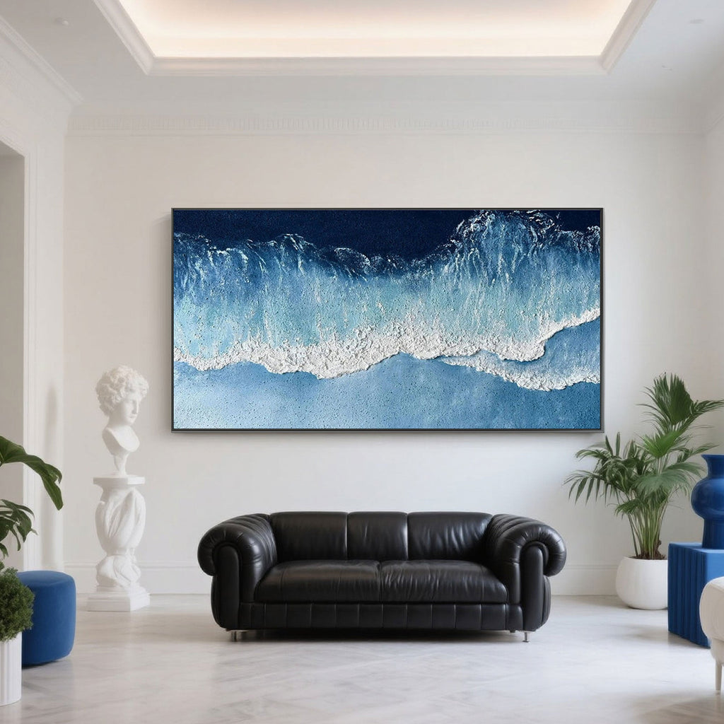 Hand-painted ocean wave art with thick texture detail.