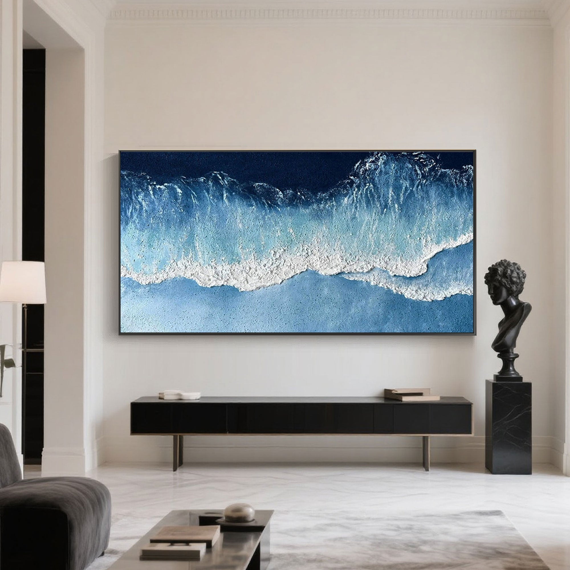 Close-up of the 3D texture on the ocean wave painting.