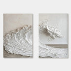 Ocean Rise 3D textured seascape canvas art, two-panel view of crashing wave.