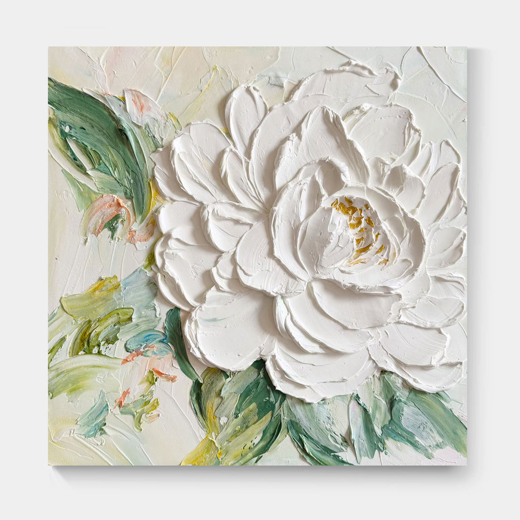 3D textured white peony canvas wall art by Lumi Gallery