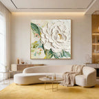 3D textured white peony canvas wall art by Lumi Gallery in contemporary living room