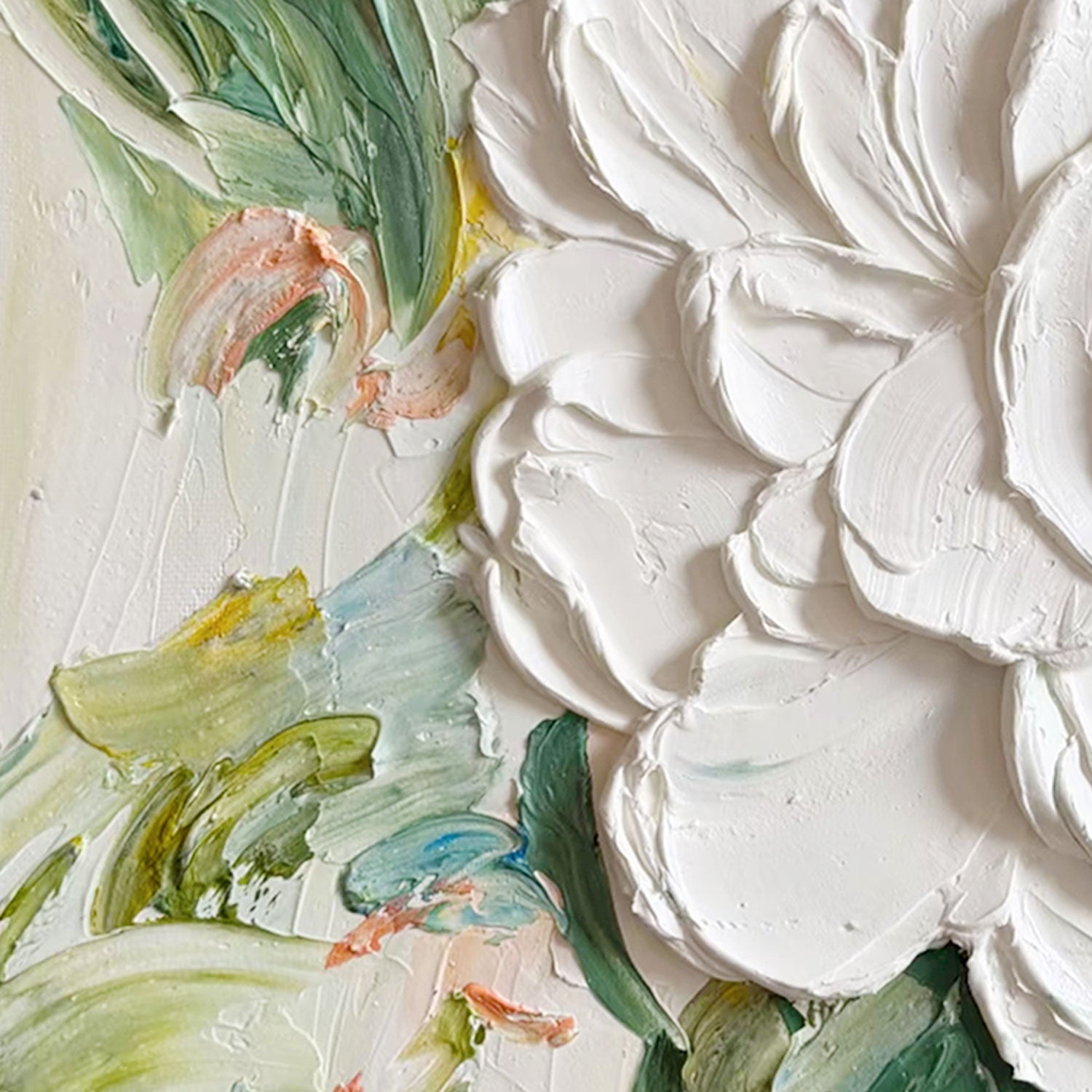 3D textured white peony canvas wall art 'Bloom Empress' by Lumi Gallery