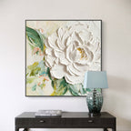 3D textured white peony canvas wall art by Lumi Gallery, modern interior decor