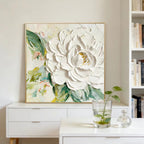 3D textured white peony framed canvas wall art 'Bloom Empress' by Lumi Gallery