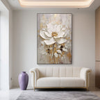 Framed 3D floral canvas art, ready to hang in a modern home.