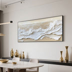 3D Ocean Wave Wall Art 'Tide’s Whisper' - Hand-painted textured wave canvas for contemporary home decor.