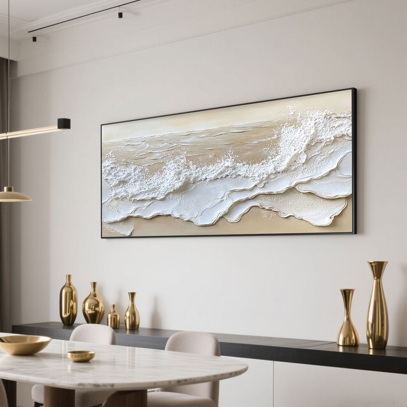 3D Ocean Wave Wall Art 'Tide’s Whisper' - Hand-painted textured wave canvas for contemporary home decor.