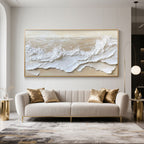 3D Ocean Wave Wall Art - Tide’s Whisper Modern Abstract 3D Ocean Wave Wall Art – Large Horizontal Canvas in White and Beige Home & Garden > Decor > Artwork > Large Wall Art > Hand-Painted Paintings Lumi Gallery