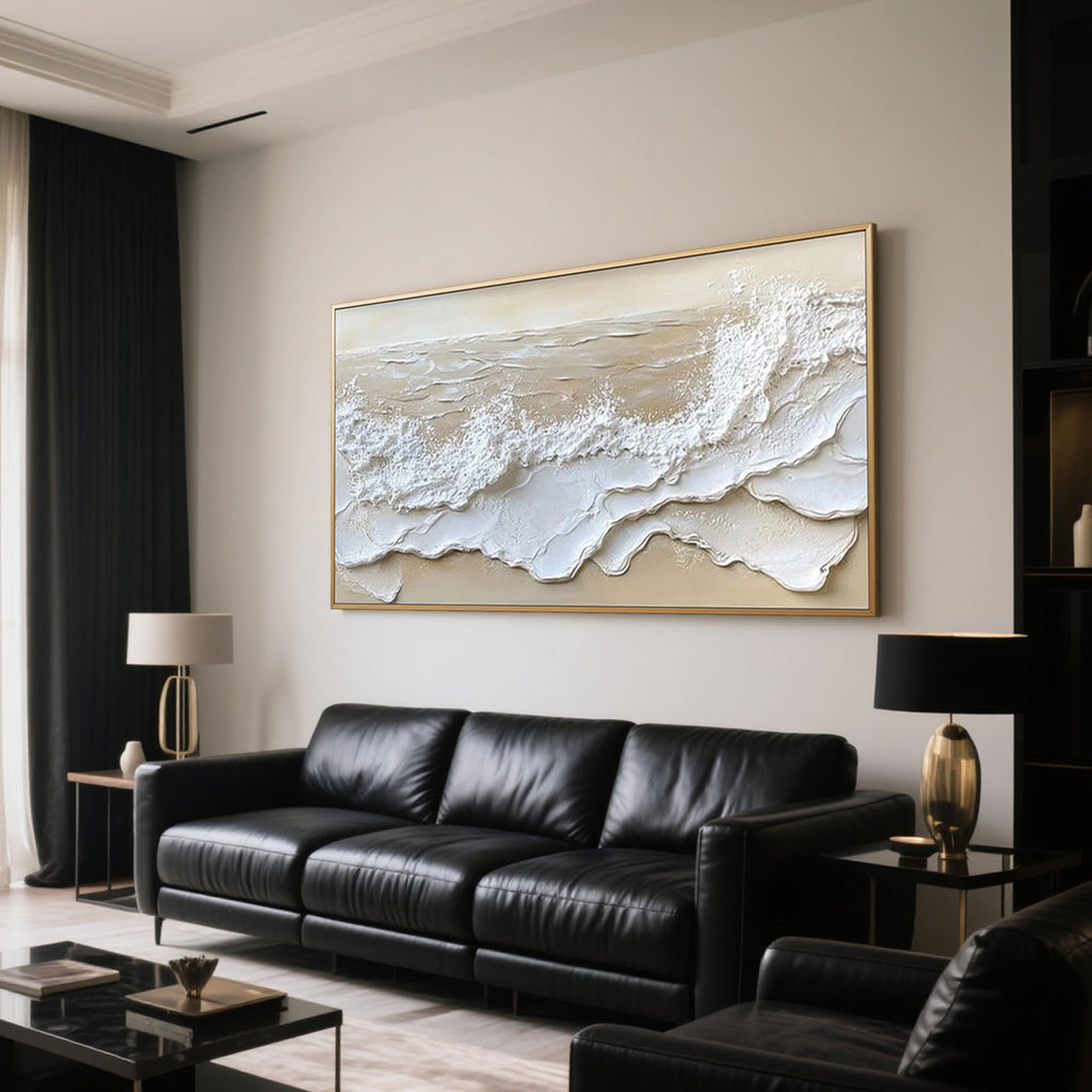 3D Ocean Wave Wall Art 'Tide’s Whisper' - Textured Canvas Painting for Living Room Decor
