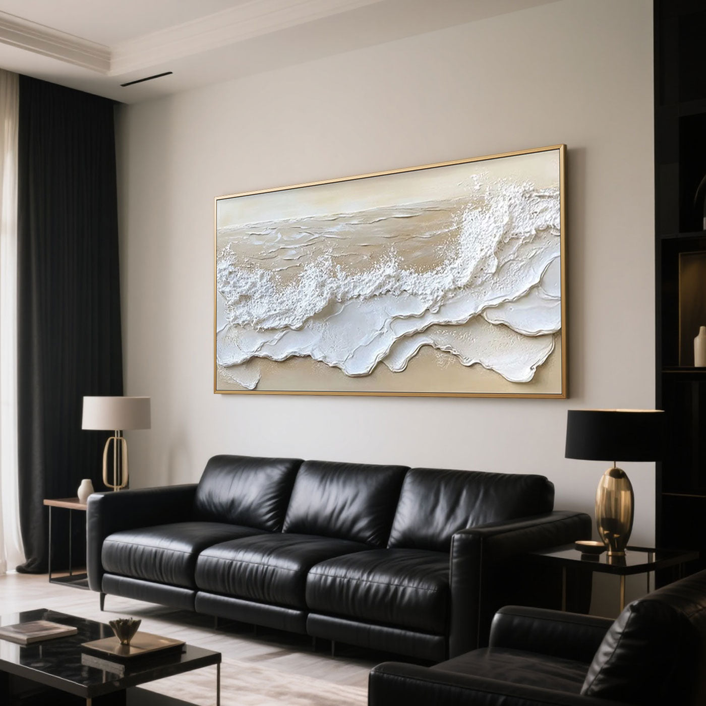 3D Ocean Wave Wall Art 'Tide’s Whisper' - Textured Canvas Painting for Living Room Decor