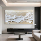 3D Ocean Wave Wall Art - Tide’s Whisper Modern Abstract 3D Ocean Wave Wall Art – Large Horizontal Canvas in White and Bei