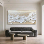 3D Ocean Wave Wall Art - Tide’s Whisper Modern Abstract 3D Ocean Wave Wall Art – Large Horizontal Canvas in White and Beige Home & Garden > Decor > Artwork > Large Wall Art > Hand-Painted Paintings Lumi Gallery