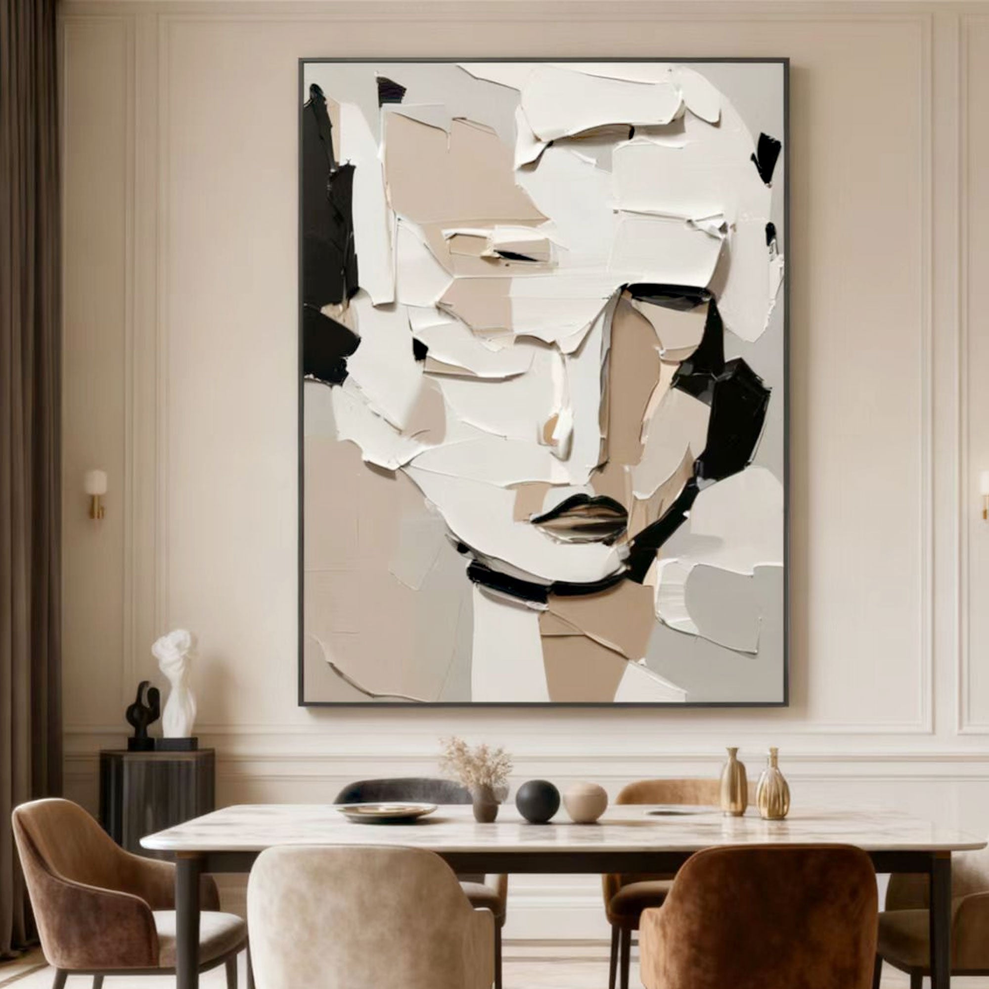 Lumi Gallery museum-quality3D textured abstract portrait wall art in dining room