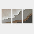 3D Textured Abstract Neutral Wall Art Strata - Three-panel hand-painted canvas with layered textured neutral tones